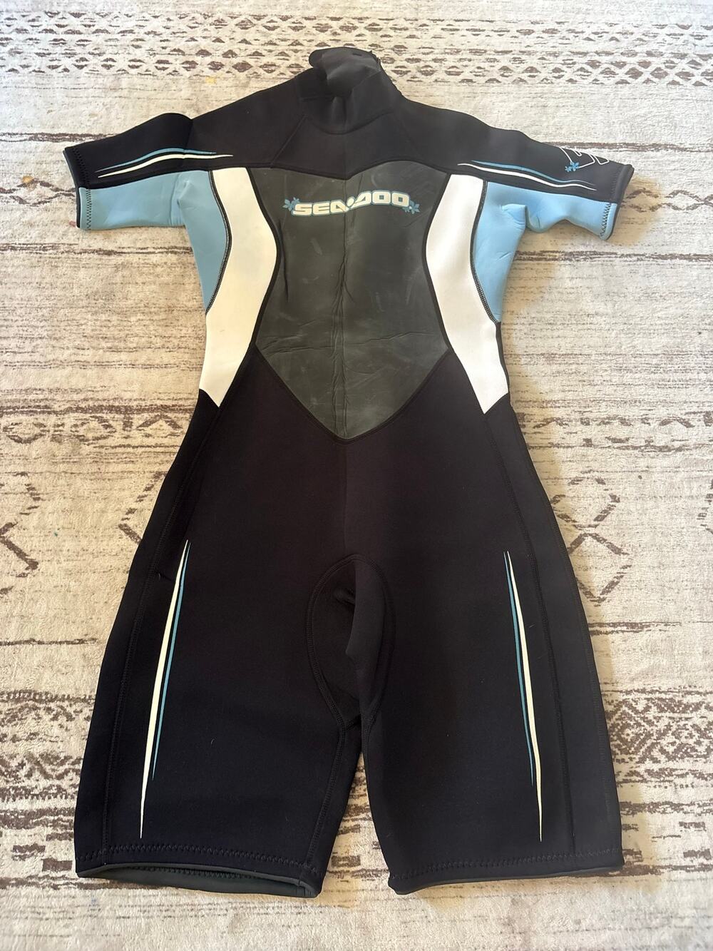 Sea-Doo BRP Womens Wetsuit 9/10 Shorty Gray Blue 4 Way Flex Surf Dive Swim